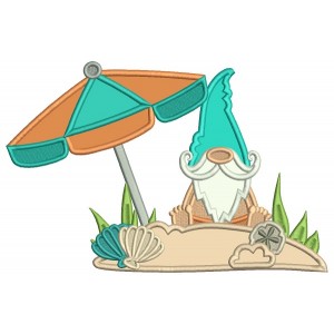 Gnome Sitting On The Beach Applique Machine Embroidery Design Digitized Pattern